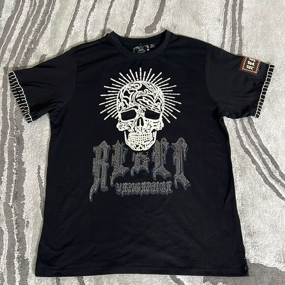 Rebel Vengeance Men's Embroidered Scull T-Shirt - Picture 1 of 8